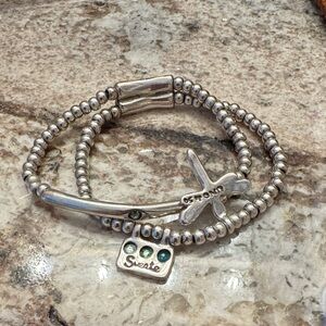 UNO de 50 Silver Beaded Bracelet with Green Accents